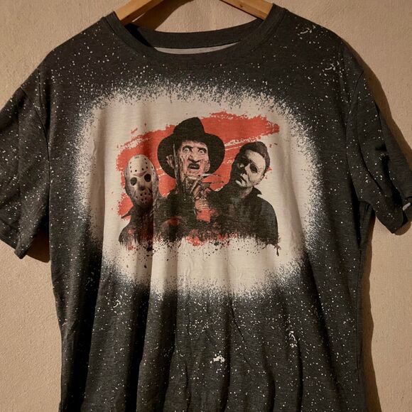 Horror Movie Villains Bleach Splatter T-Shirt - Picture 1 of 1